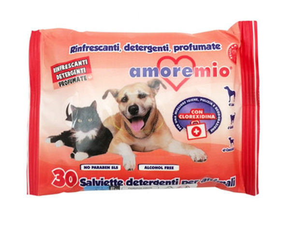 Servetele Umede Caini Pisici AMORE MIO Clorhexidina 30 buc