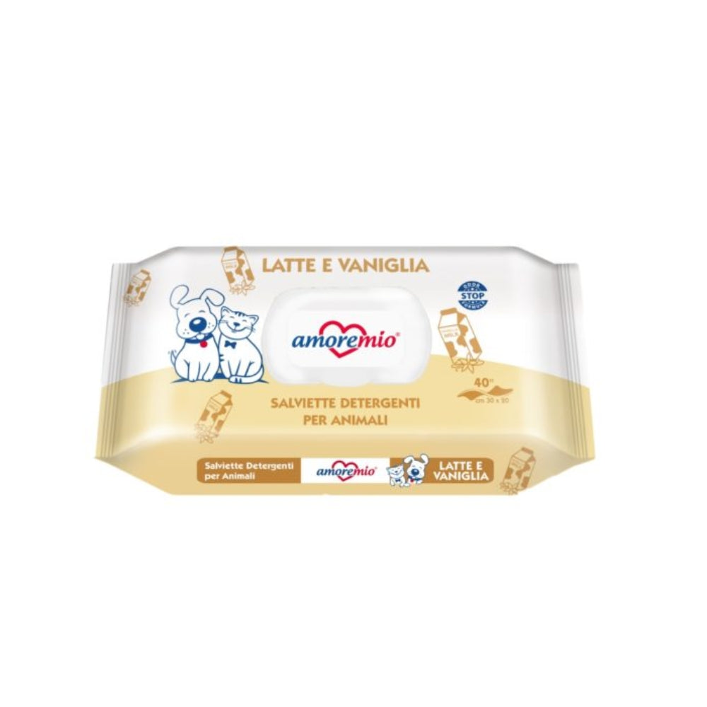 Servetele Umede pentru Caini si Pisici AMORE MIO – Lapte si Vanilie 40 buc